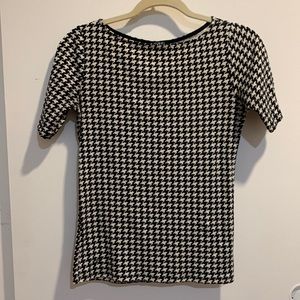 Lauren Black and Cream Houndstooth Top Sz S